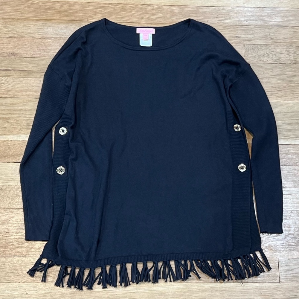 Lilly Pulitzer Black Ramona Fringe Sweater Top XXS